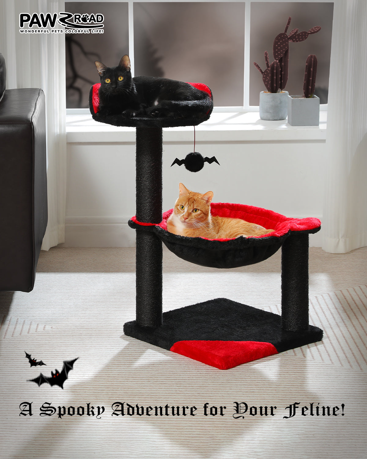 PAWZ Road Cat Tree Tower Scratching Post for Kitten Bed Condo House with Hammock Black