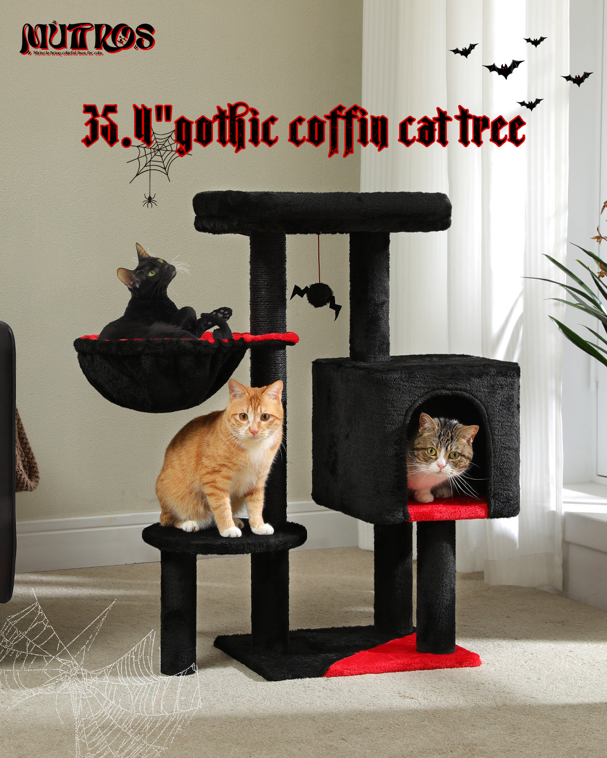 PAWZ Road Cat Tree Tower Condo House Cat Scratching Post Furniture with Hammock Black