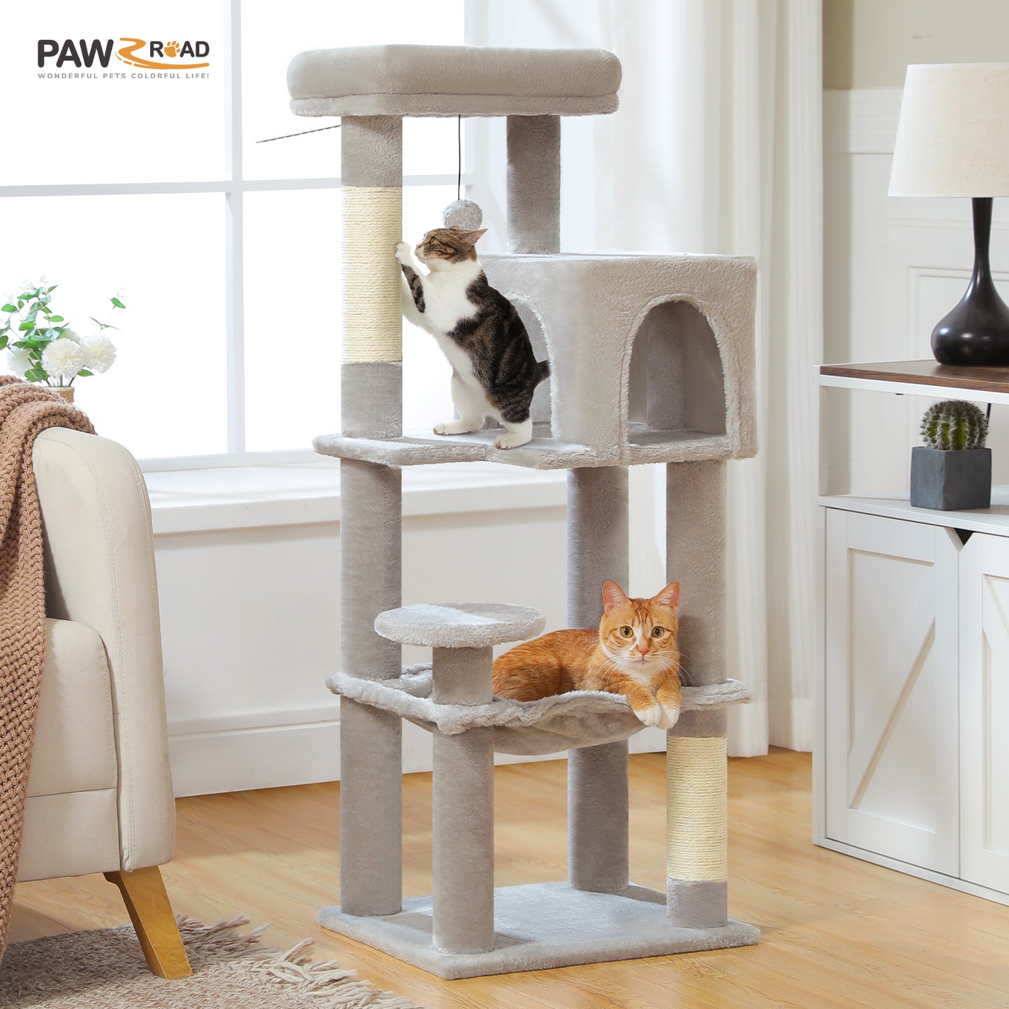 PAWZ Road 113CM Cat Tree Tower Scratching Post Cat Bed Furniture Scratcher Condo House Grey