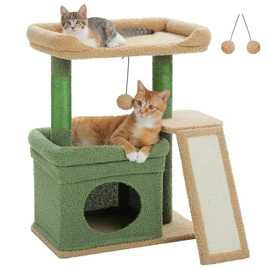 PAWZ Road Small Cat Tree Tower Scratching Post with Wide Top Perch Condo Toys Green