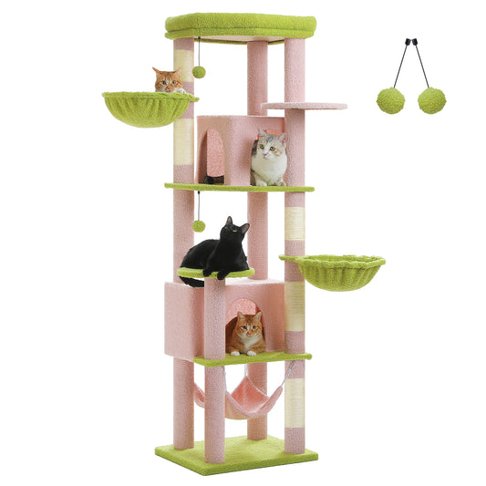 PAWZ Road 181cm Large Cat Tree Tower Scratching Post Condo House Furniture Cat Beds Pink