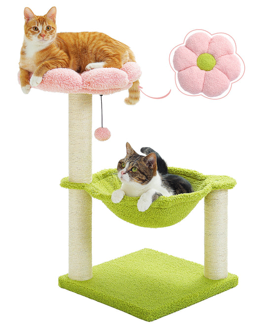 PAWZ Road Cat Tree Tower Scratching Post for Kitten Bed Condo House with Hammock Pink