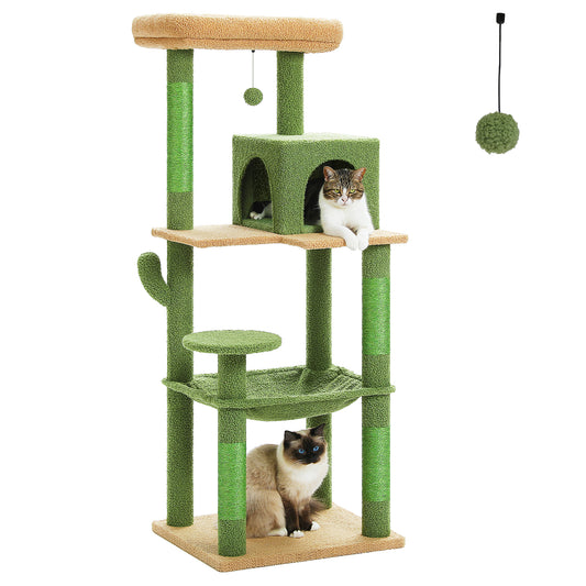 PAWZ Road 143cm Cactus Cat Tree Tower Scratching Post Scratcher Cat Condo Tree Kitten Bed Toy Green