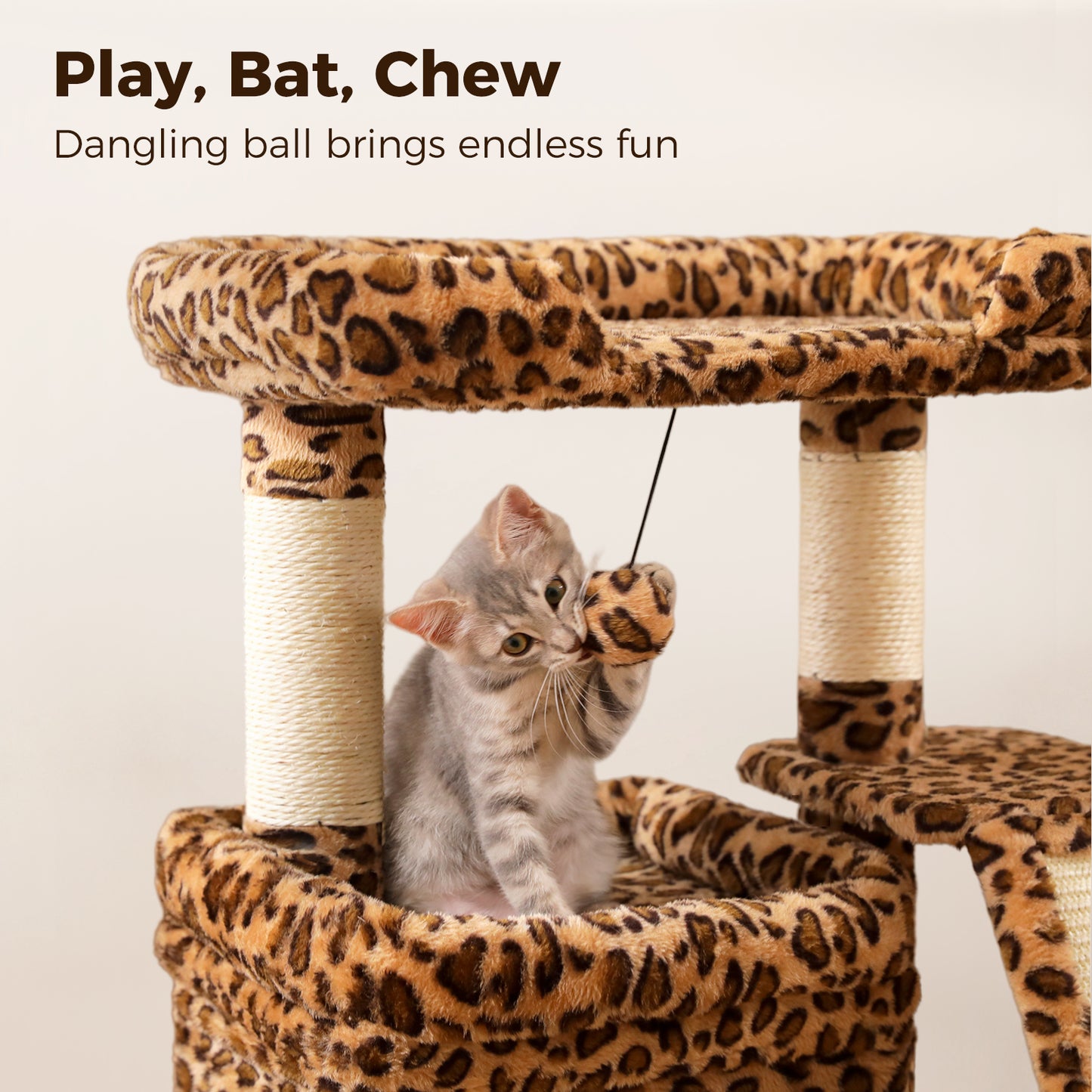PAWZ Road Small Cat Tree Tower Scratching Post with Wide Top Perch Condo Toys Leopard Print