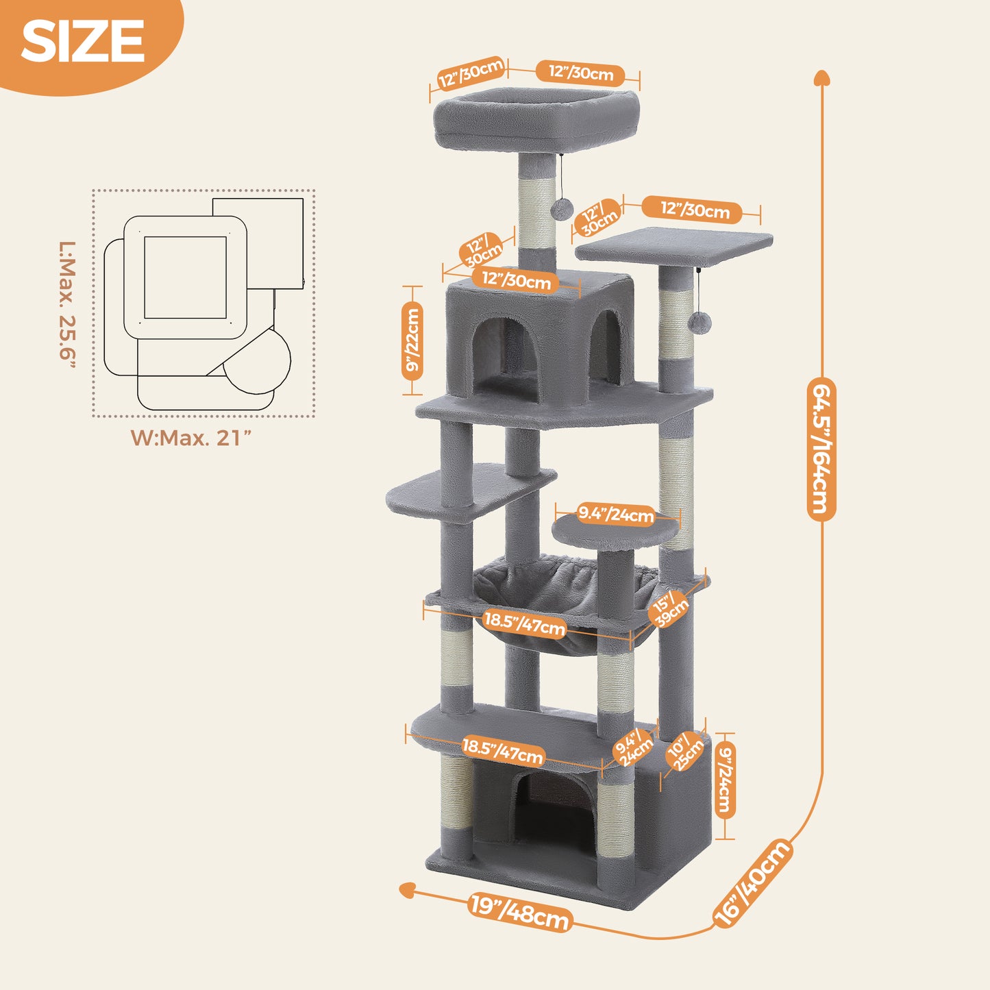 PAWZ Road Cat Tree Tower Scratching Post Scratcher Condo House Bed Toys 164cm Grey