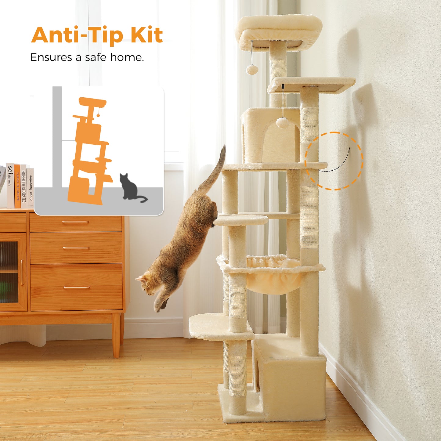 PAWZ Road Cat Tree Tower Scratching Post Scratcher Condo House Bed Toys 164cm Beige