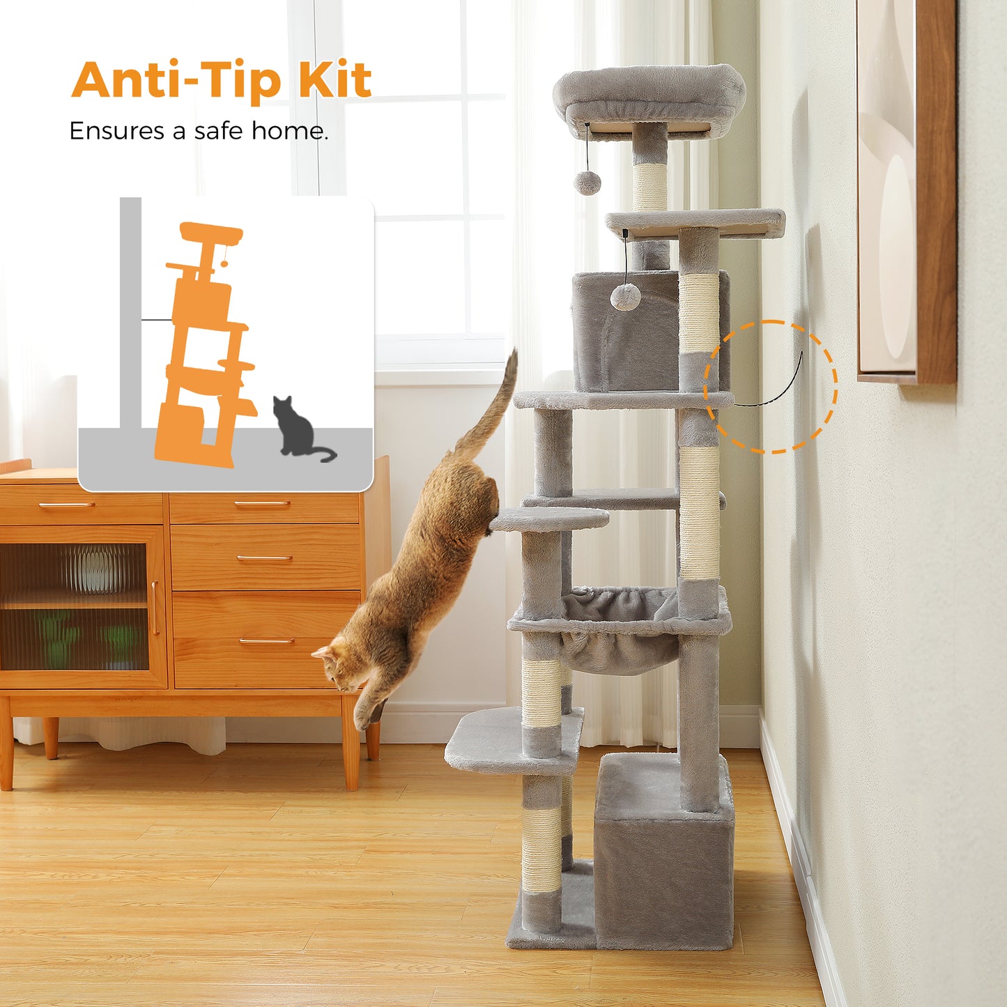 PAWZ Road Cat Tree Tower Scratching Post Scratcher Condo House Bed Toys 164cm Grey