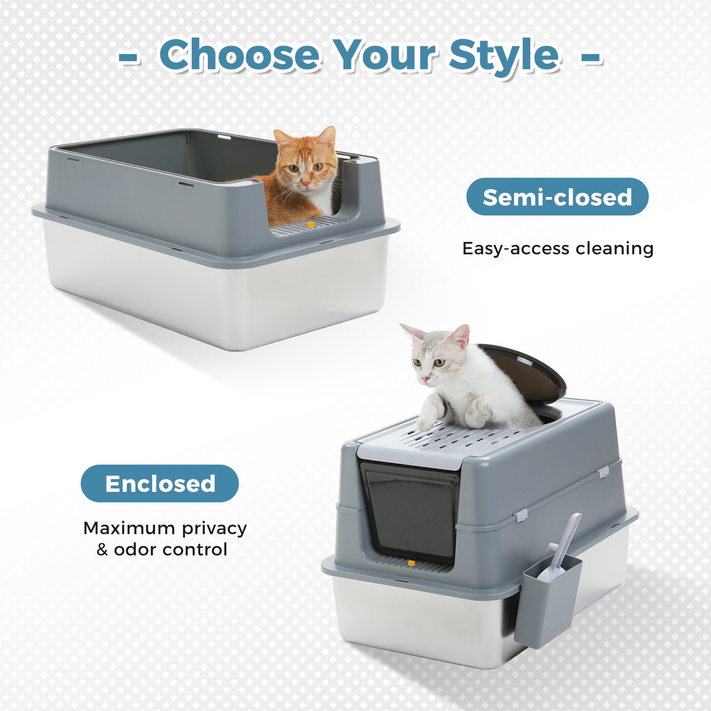 PAWZ Road Stainless Steel Litter Box Enclosed Extra Large Cat litter Tray Toilet