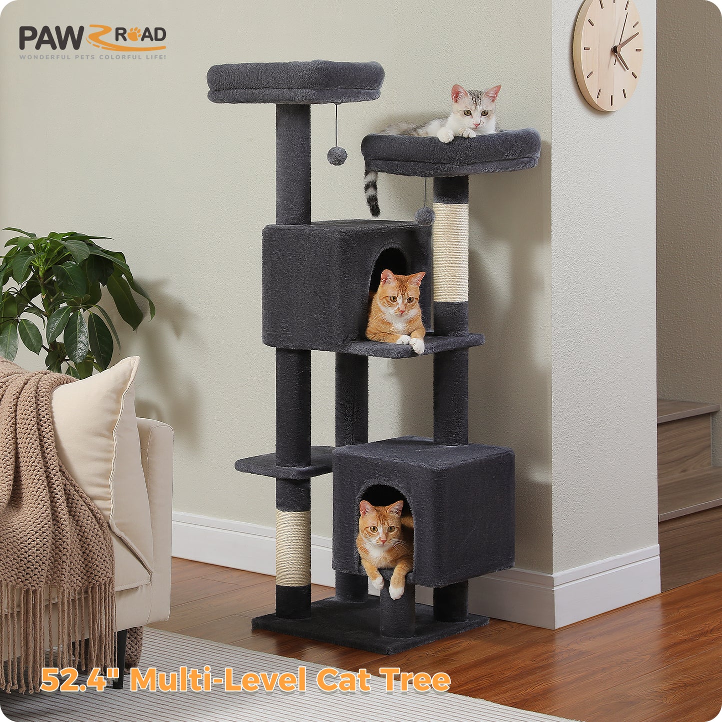 PAWZ Road 133cm Cat Tree Tower Condo Scratching Post Scratcher House for Large Cats Dark Grey