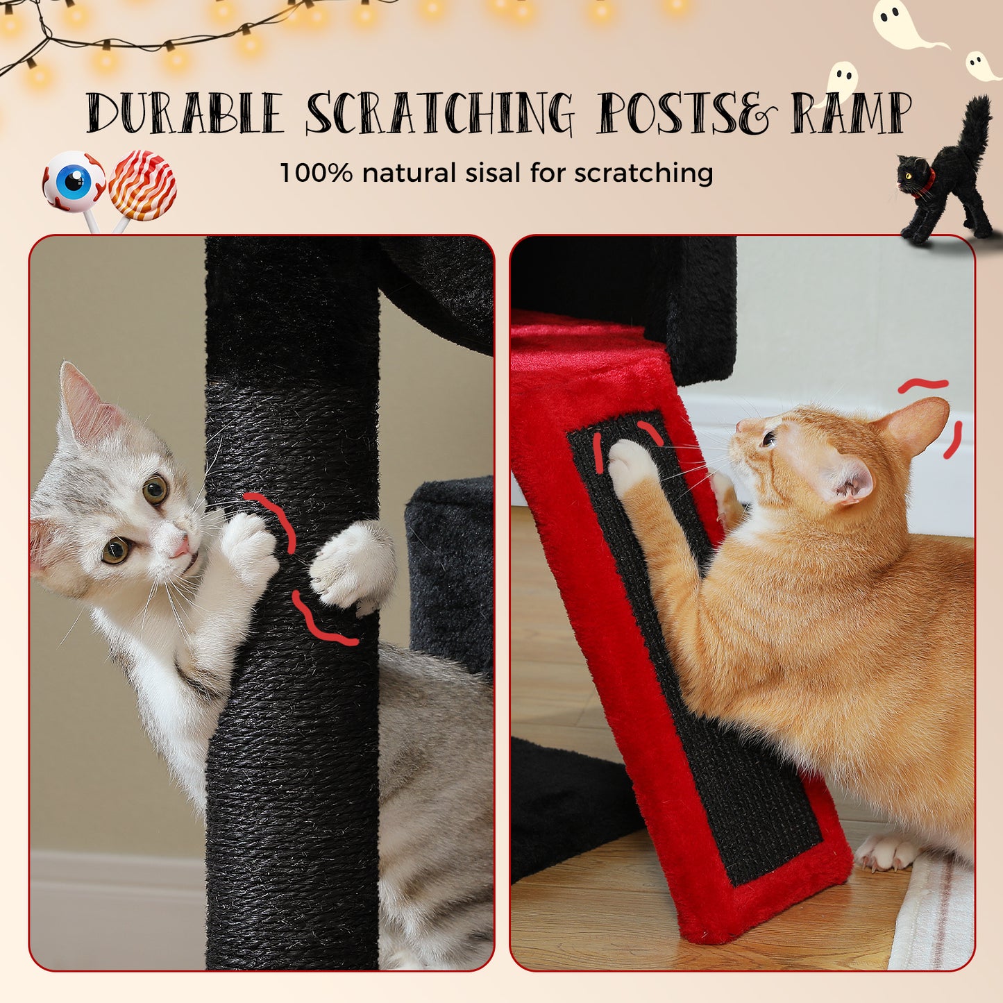 PAWZ Road Gothic Cat Tree Tower Scratching Post Scratcher Condo House for Indoor Cats Black