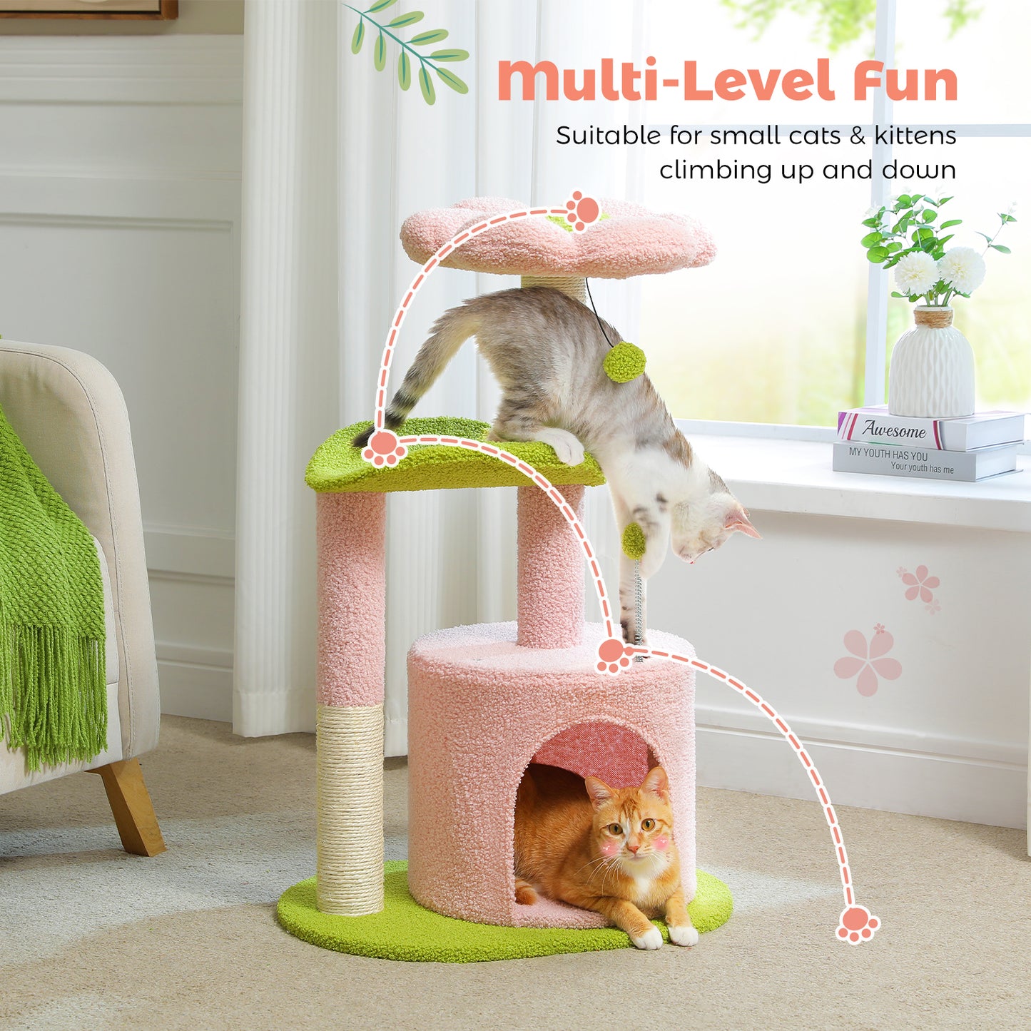 PAWZ Road Flower Cat Tree Tower Scratching Post Condo House Scratcher Pink