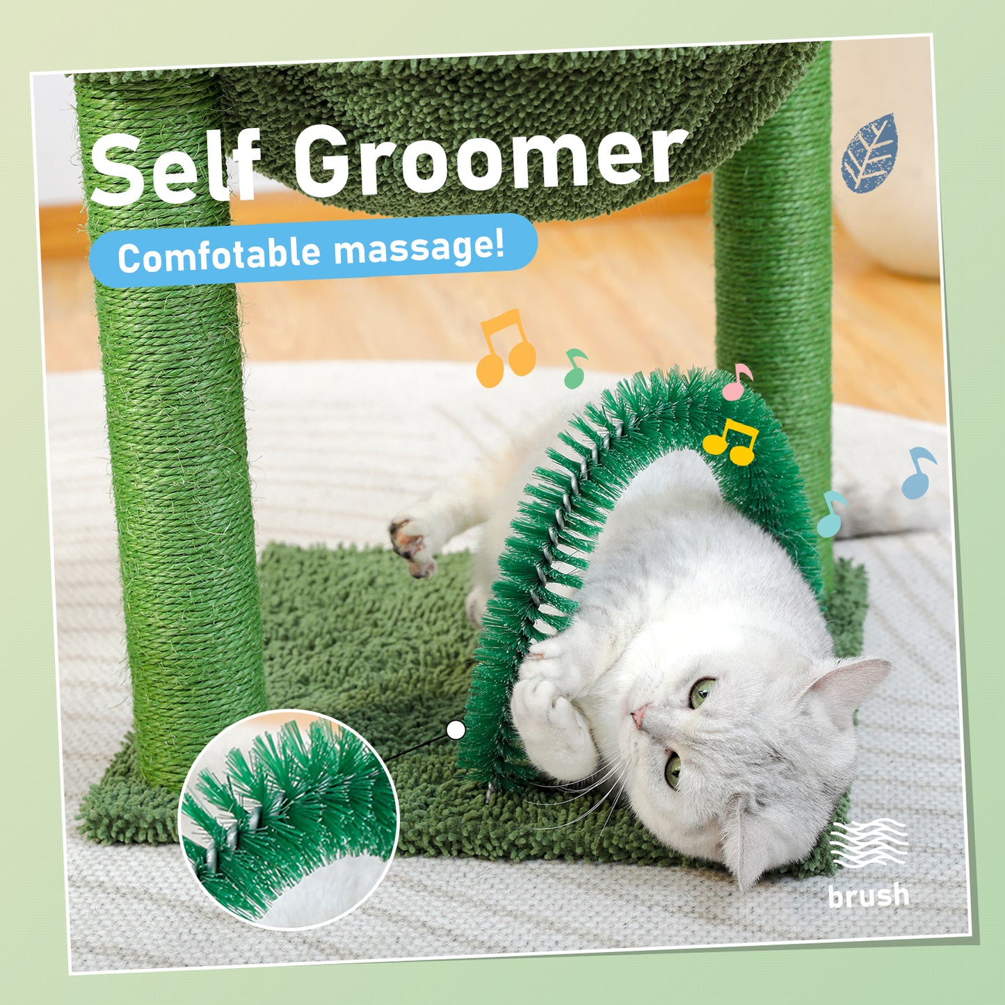 PAWZ Road 84cm Cactus Cat Tree Tower Scratching Post Scrathcer with Grooming Brush Green