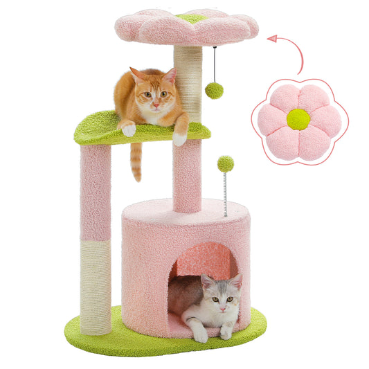 PAWZ Road Flower Cat Tree Tower Scratching Post Condo House Scratcher Pink