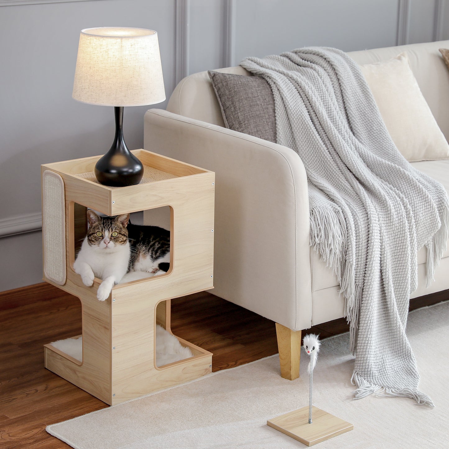 PAWZ Road Cat Tree Bed Bedside Tables Tower Condo House Scratcher Furniture Toy Beige