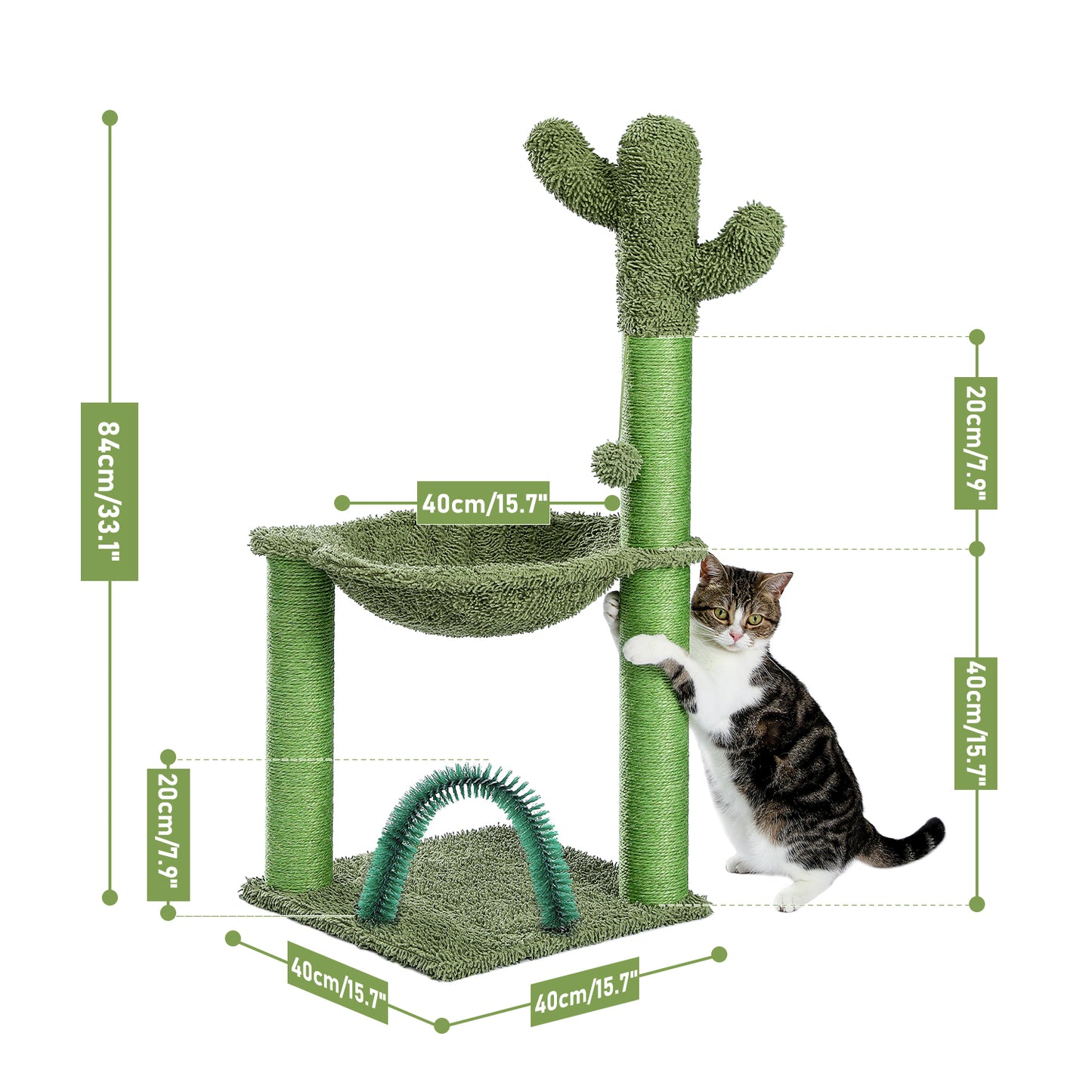 PAWZ Road 84cm Cactus Cat Tree Tower Scratching Post Scrathcer with Grooming Brush Green