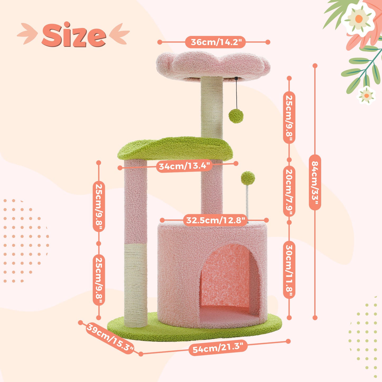 PAWZ Road Flower Cat Tree Tower Scratching Post Condo House Scratcher Pink