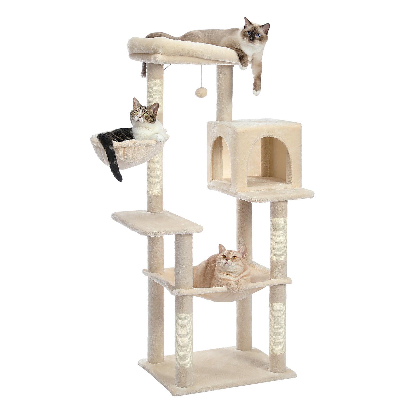 PAWZ Road Cat Tree Scratching Post Tower for Large Cats Play House Condos 143cm Beige