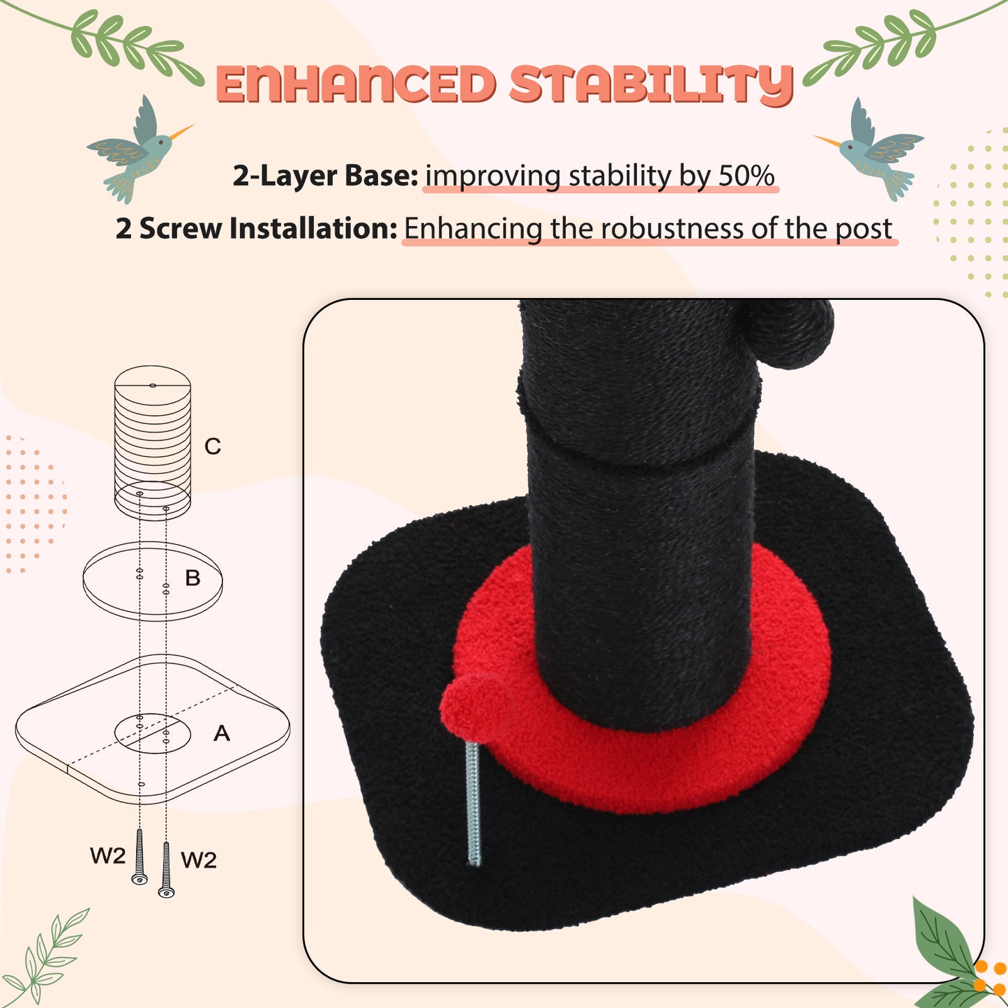 PAWZ Road Gothic Cat Scratching Post with Super Thick Scratcher Cats Bed Toys Scratch Black