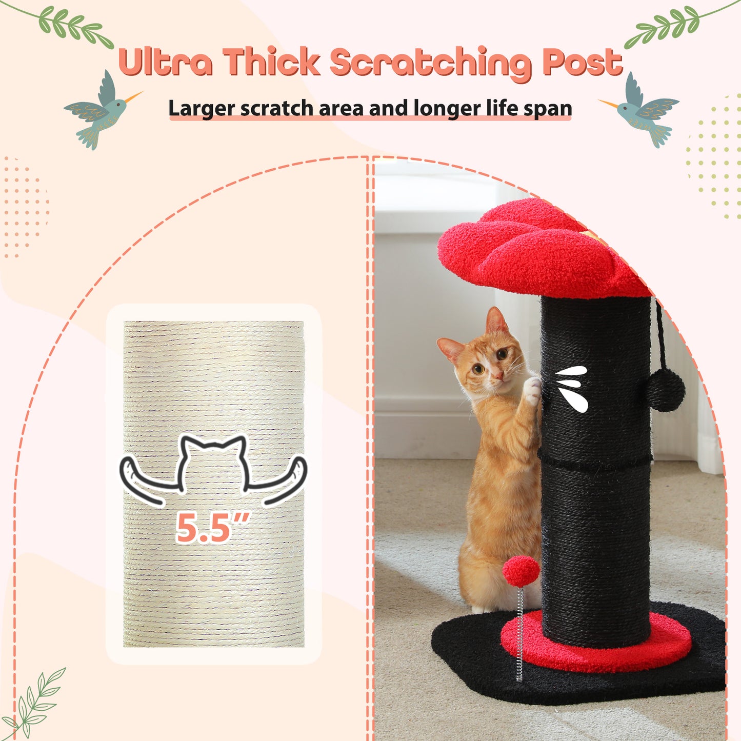 PAWZ Road Gothic Cat Scratching Post with Super Thick Scratcher Cats Bed Toys Scratch Black