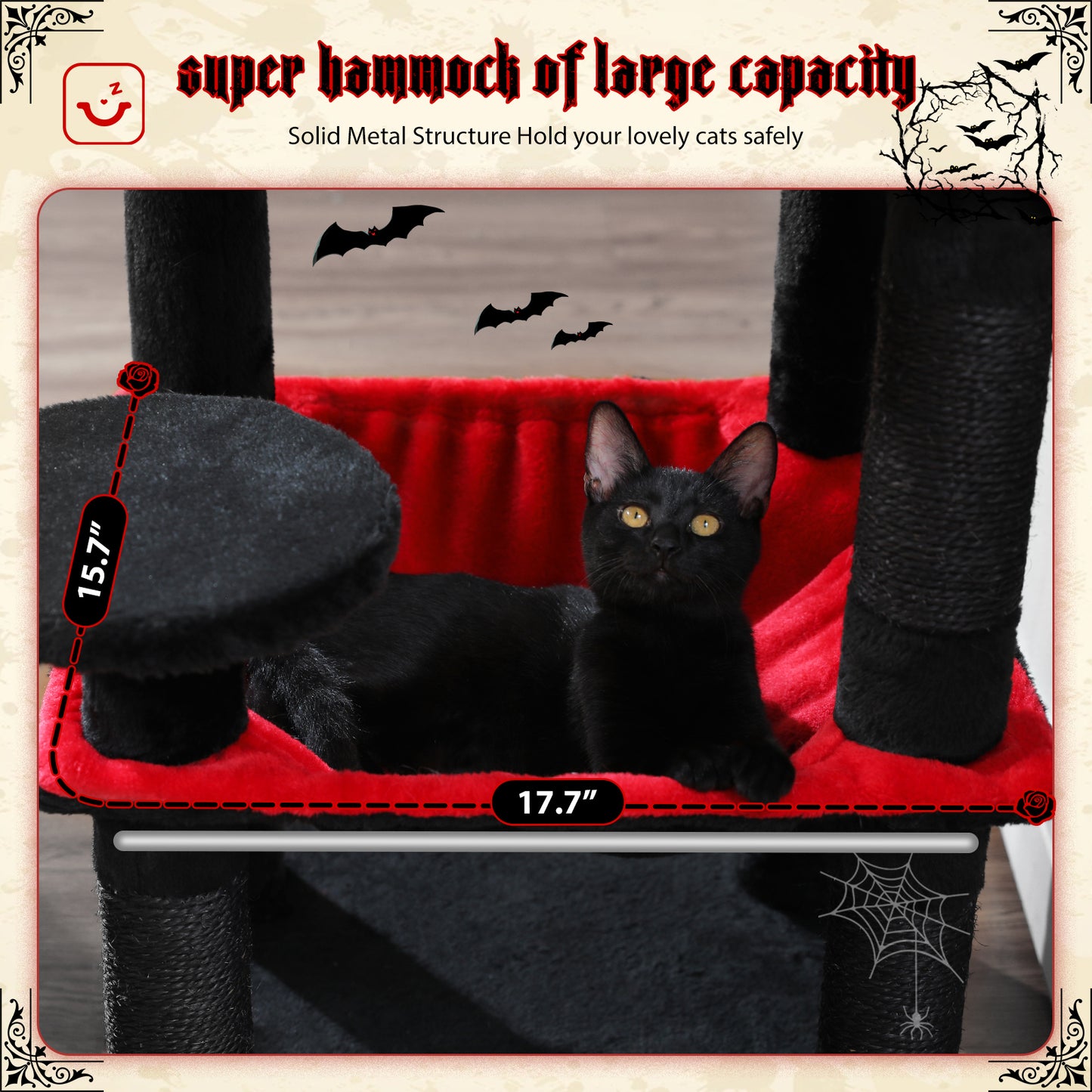 PAWZ Road 116cm Gothic Cat Tree Tower Scratching Post Scratcher Cat Condo Tree Kitten Bed Toy Black