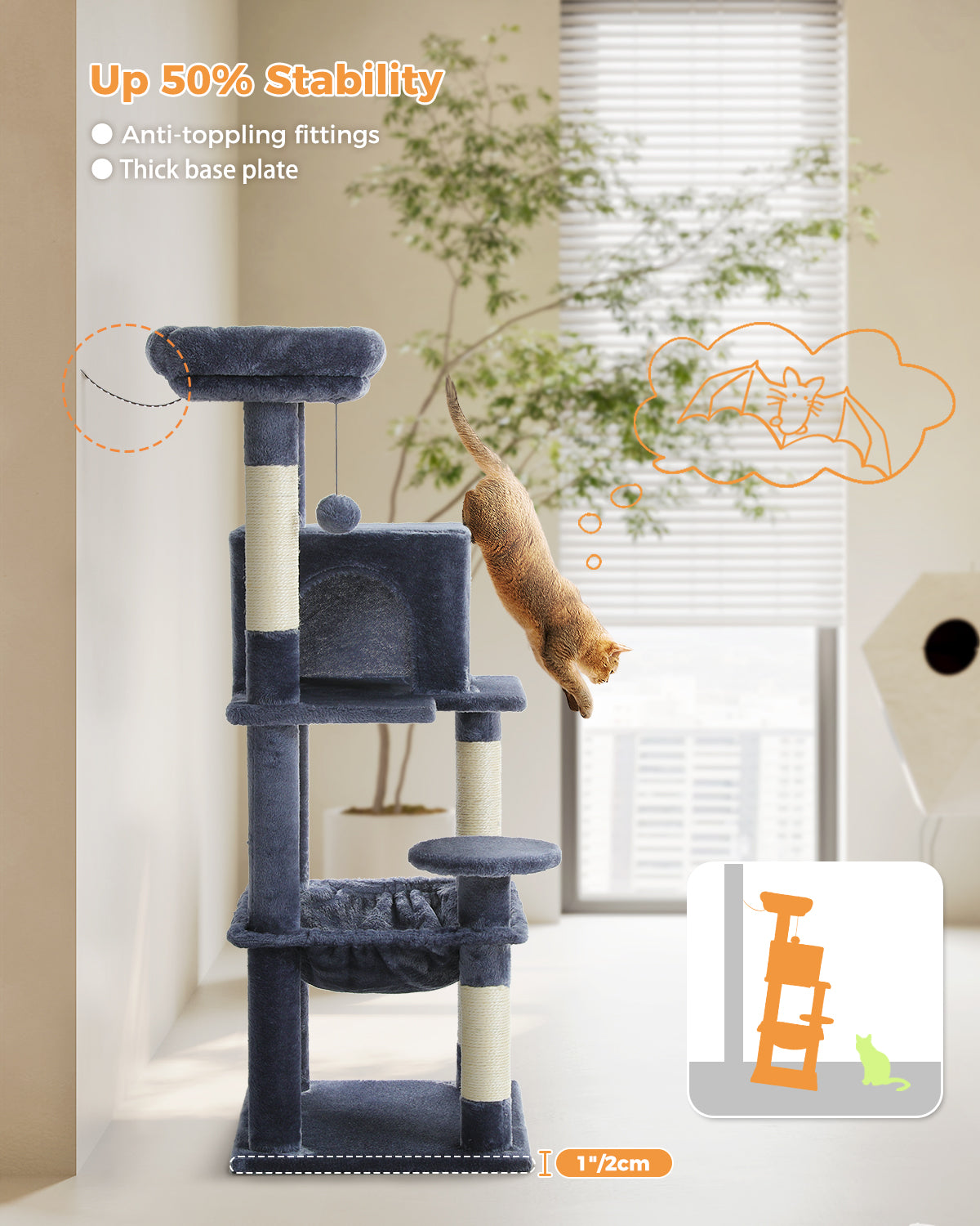 PAWZ Road 116cm Cat Tree Tower Scratching Post Scratcher Cat Condo Tree Kitten Bed Toy Dark Grey