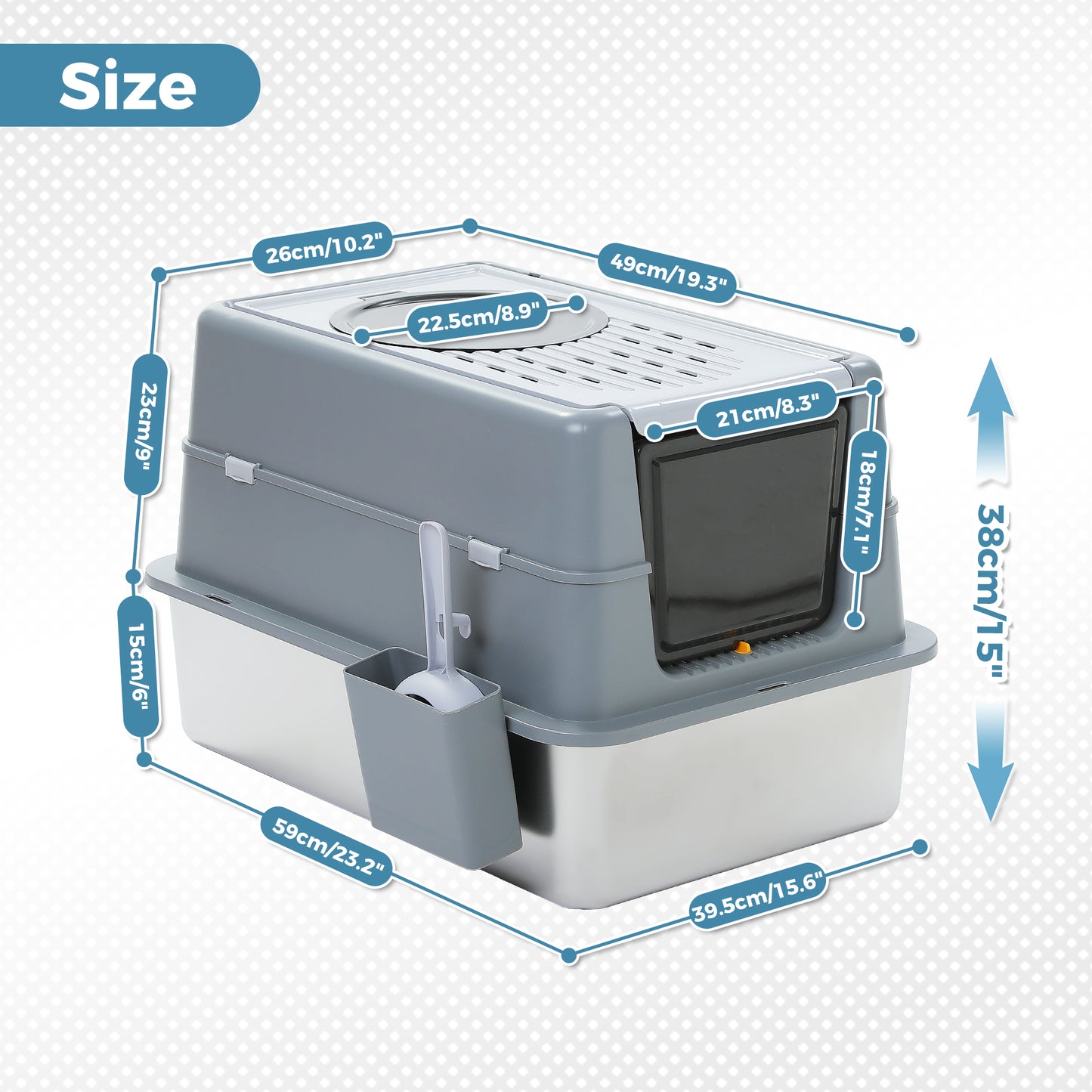 PAWZ Road Stainless Steel Litter Box Enclosed Extra Large Cat litter Tray Toilet