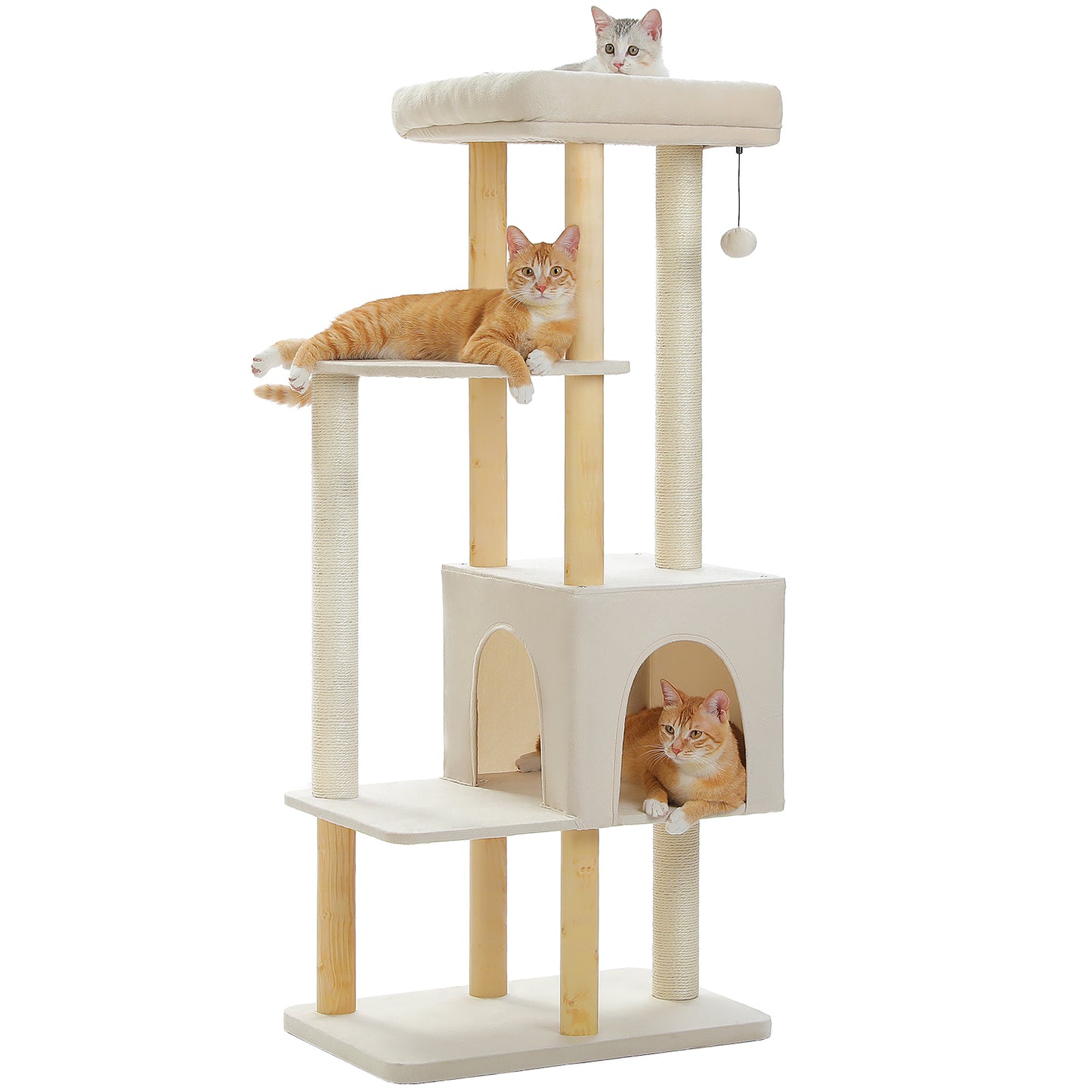 PAWZ Road 135CM Cat Tree Tower Scratching Post Scratcher Wooded Cats Condo House Beige