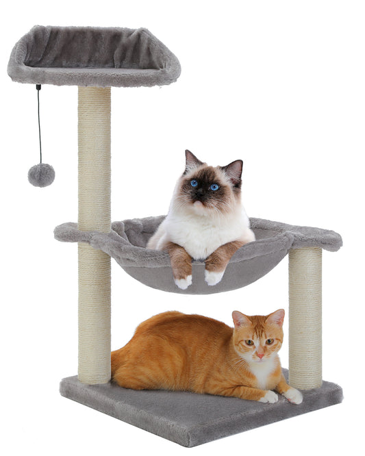 PAWZ Road Cat Tree Tower Scratching Post for Kitten Bed Condo House with Hammock Grey