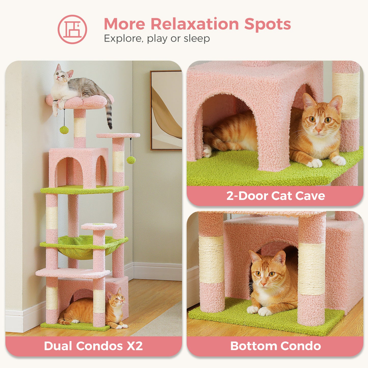 PAWZ Road Cat Tree Tower Scratching Post Scratcher Condo House Bed Toys 136cm Pink
