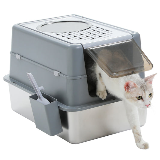 PAWZ Road Stainless Steel Litter Box Enclosed Extra Large Cat litter Tray Toilet
