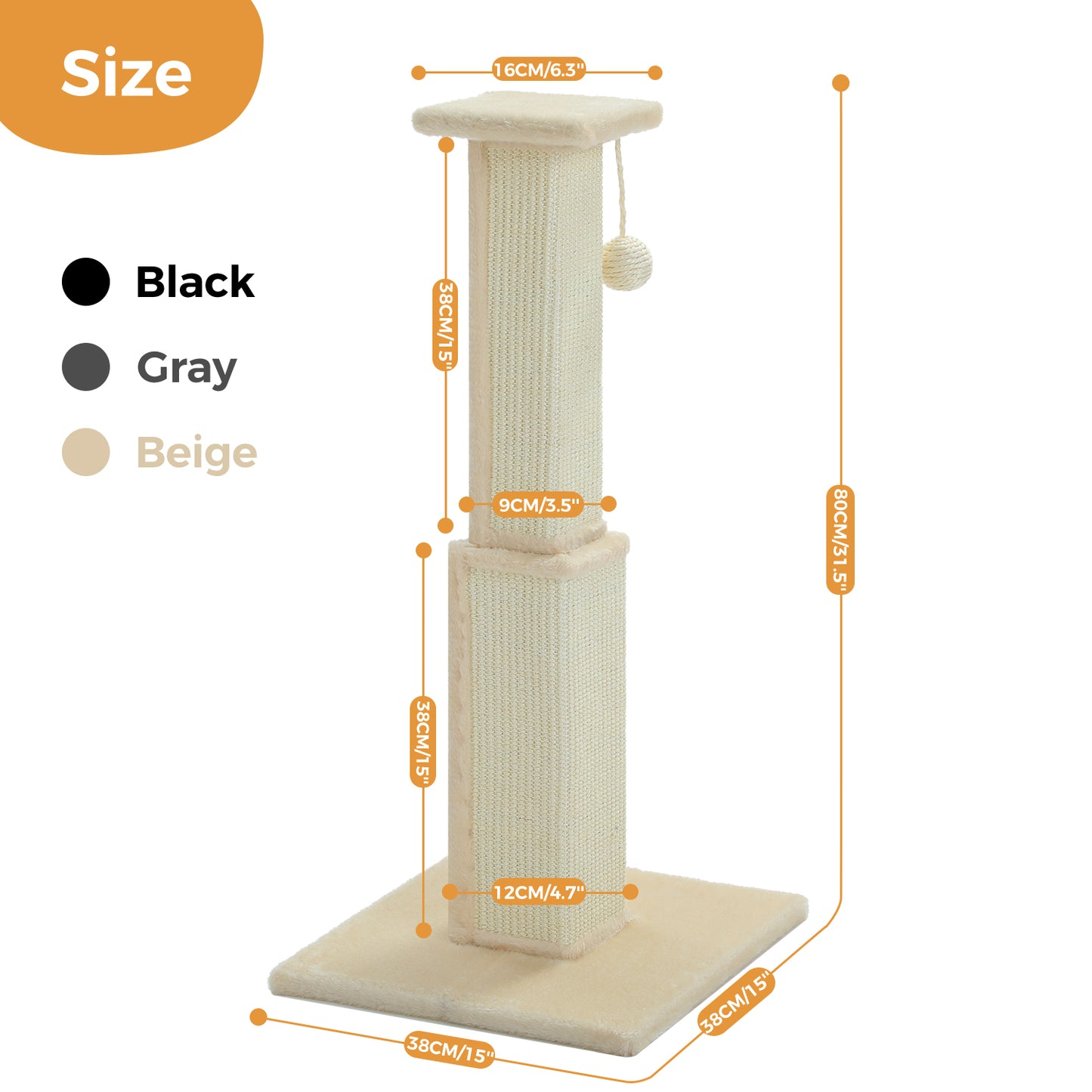 PAWZ Road 80cm Cat Tree Scratching Post Tower Sturdy Board Gym Furniture Fun Toys Beige