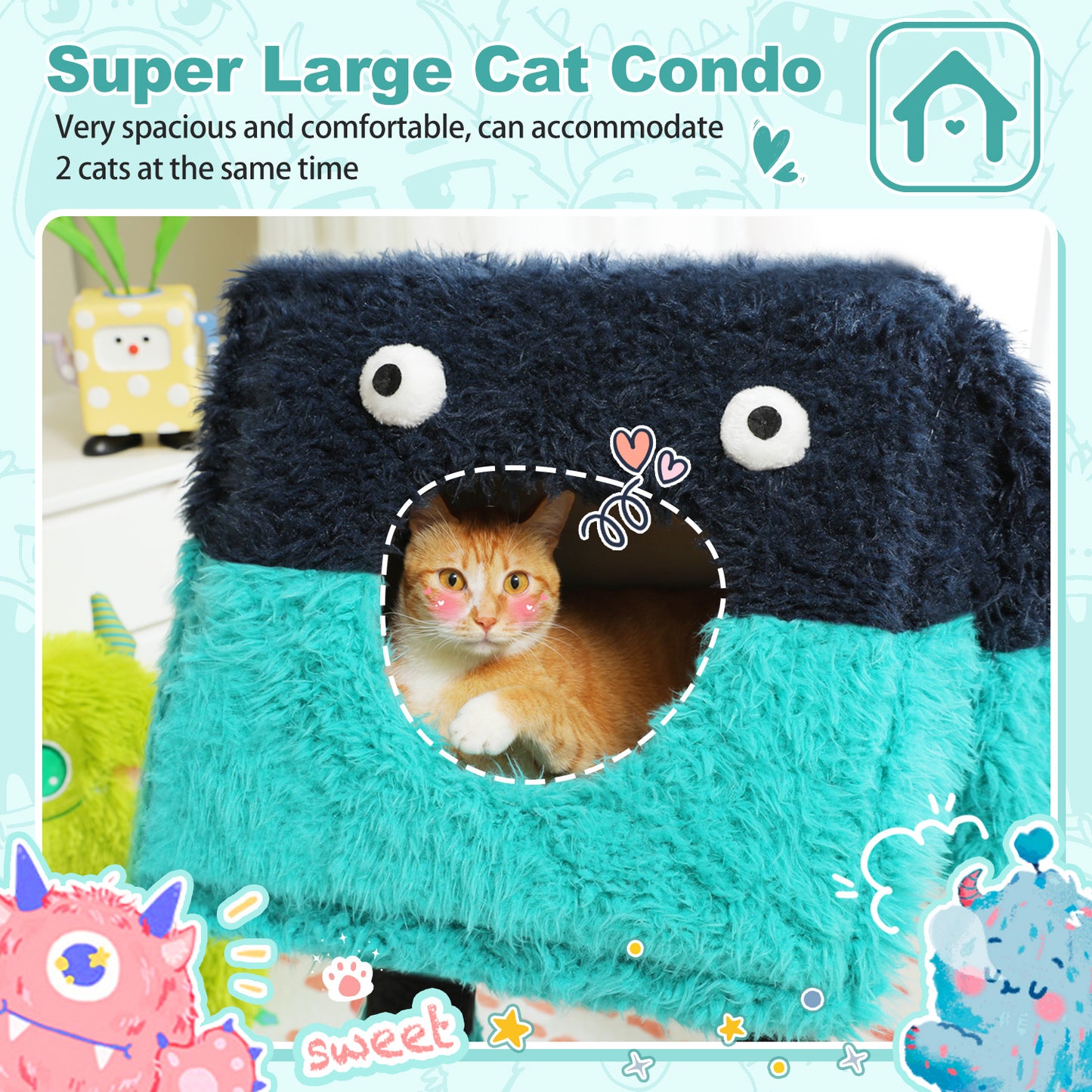 PAWZ Road Cat Tree Tower Scratching Post Monster Shape Cat Condo House Furniture Blue