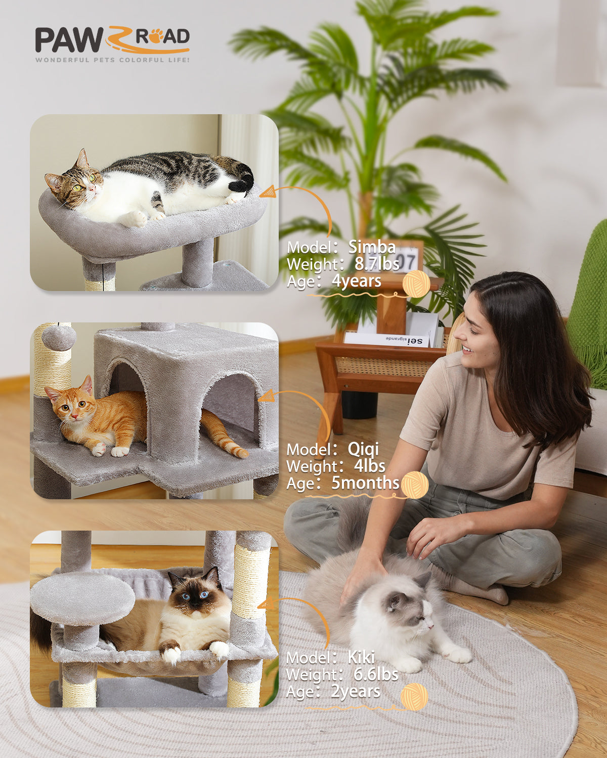 PAWZ Road 116cm Cat Tree Tower Scratching Post Scratcher Cat Condo Tree Kitten Bed Toy Grey