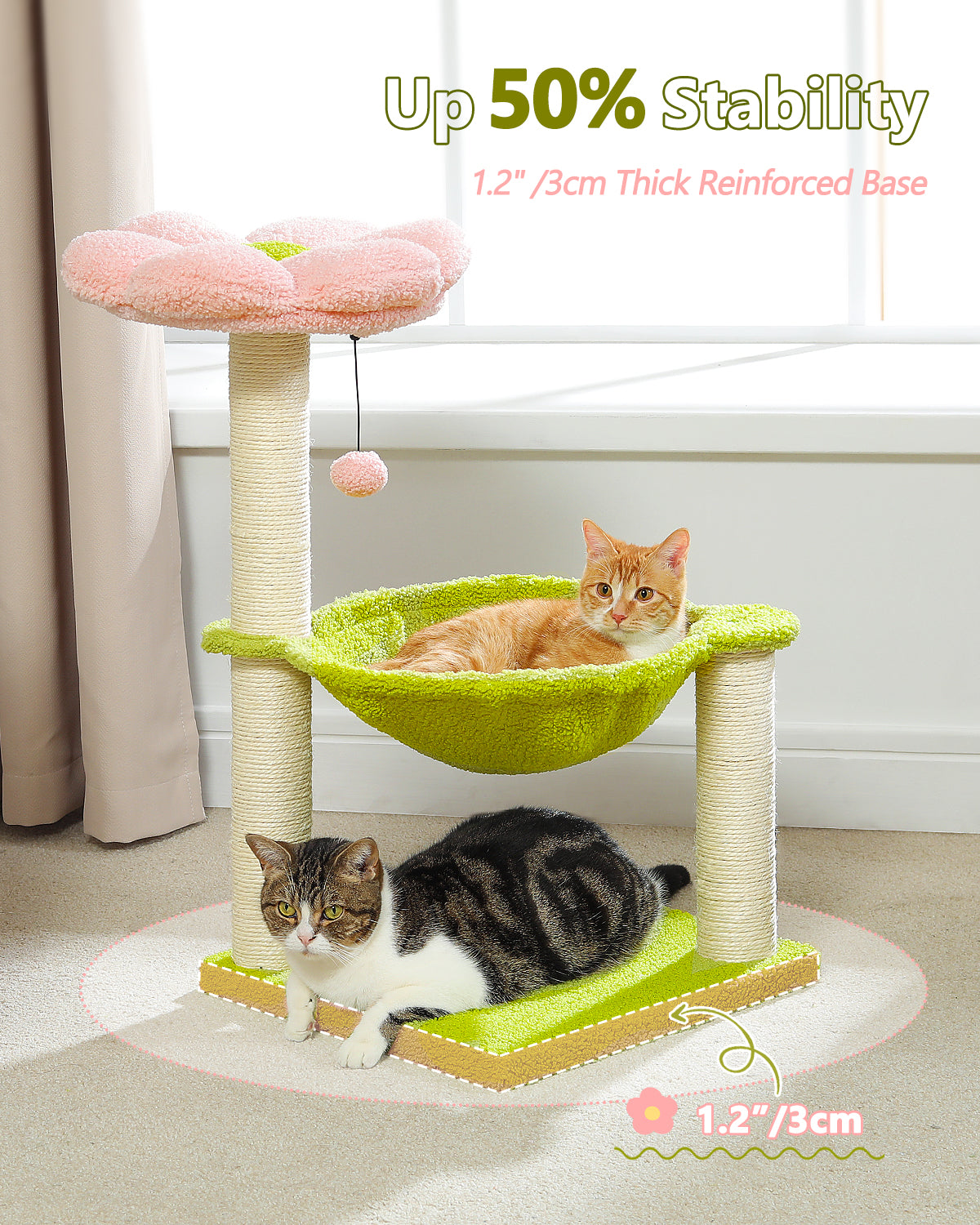 PAWZ Road Cat Tree Tower Scratching Post for Kitten Bed Condo House with Hammock Pink