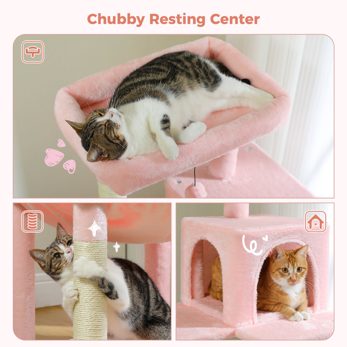 PAWZ Road 143cm Cat Tree Tower Scratching Post Scratcher Cats Bed Condo House Light Pink