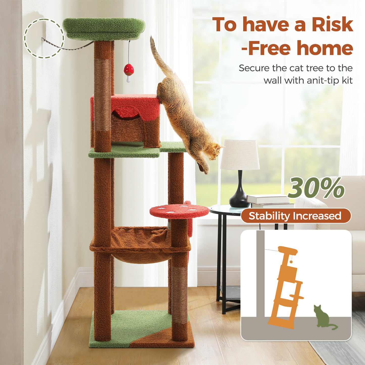 PAWZ Road 143cm Cat Tree Tower Scratching Post Scratcher Cat Condo House Bed Furniture Brown