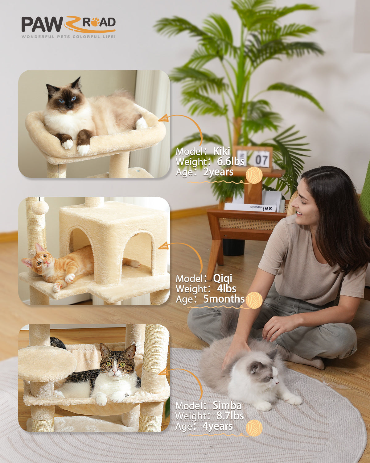 PAWZ Road 116cm Cat Tree Tower Scratching Post Scratcher Cat Condo Tree Kitten Bed Toy Beige