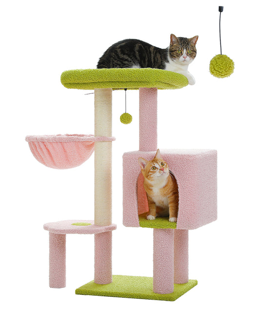 PAWZ Road Cat Tree Tower Condo House Cat Scratching Post Furniture with Hammock Pink