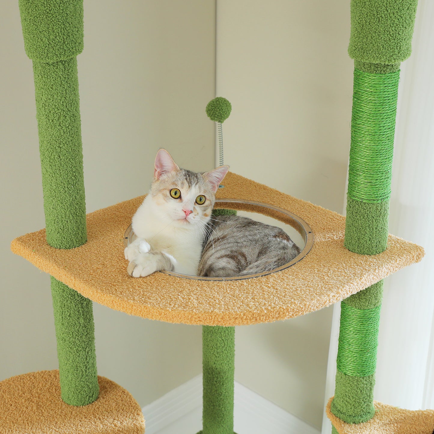 PAWZ Road Cat Tree Tower Scratching Post Floor to Ceiling Height Adjustable Cat Condo Bed Green