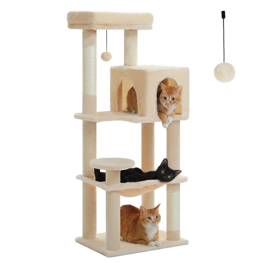 PAWZ Road 113CM Cat Tree Tower Scratching Post Cat Bed Furniture Scratcher Condo House Beige