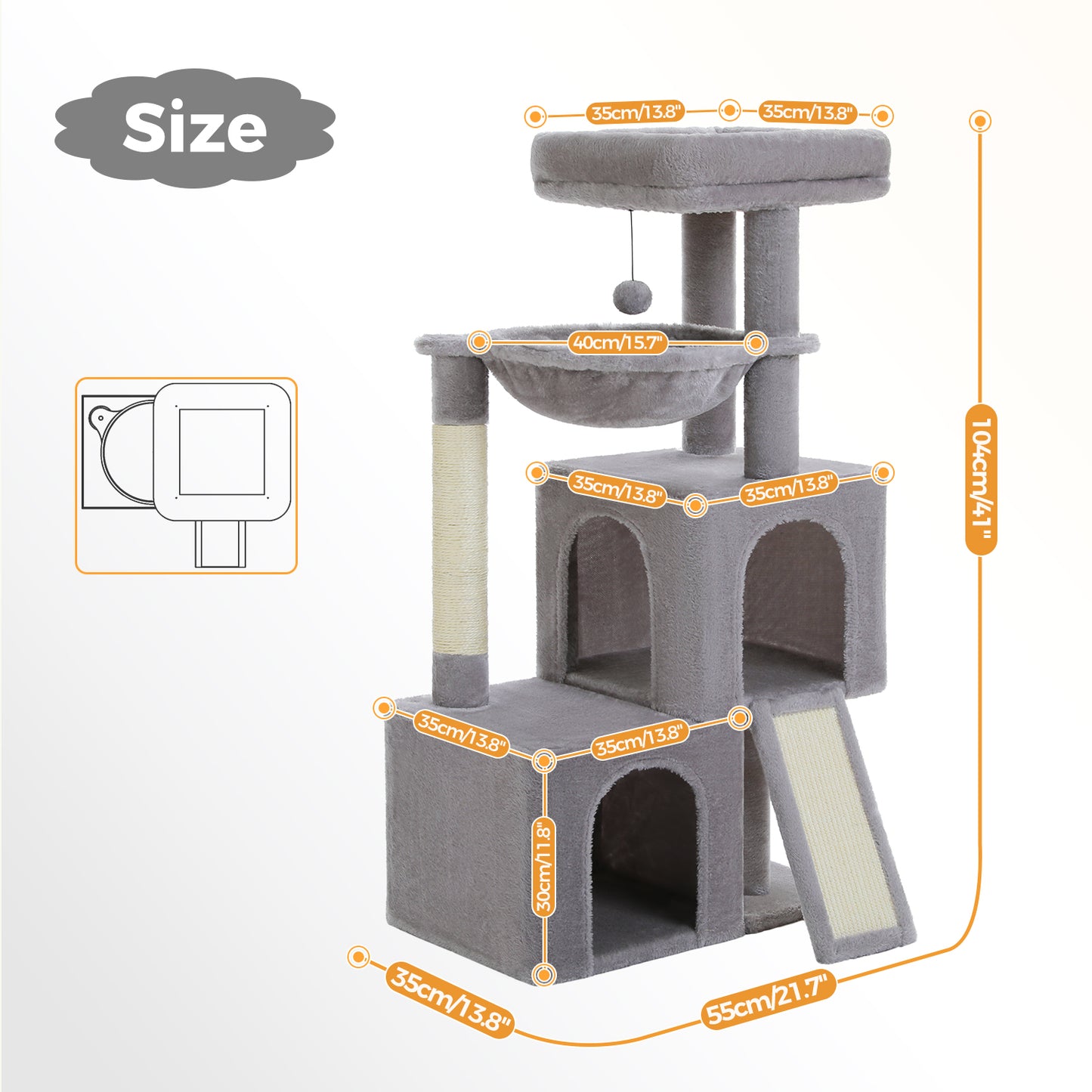 PAWZ Road 104cm Cat Tree Tower Scratching Post Scratcher Condo House for Indoor Cats Grey