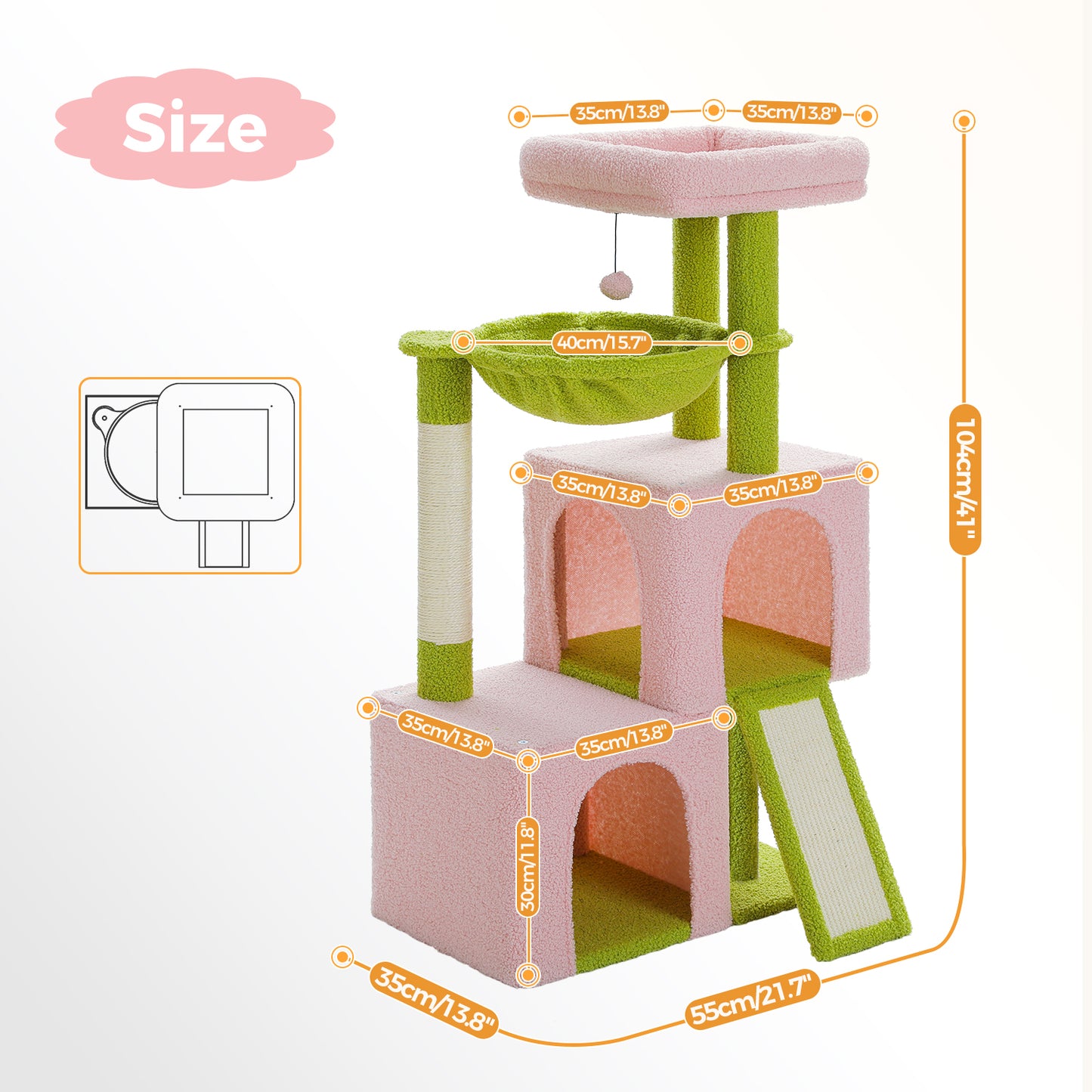 PAWZ Road 104cm Cat Tree Tower Scratching Post Scratcher Condo House for Indoor Cats Pink