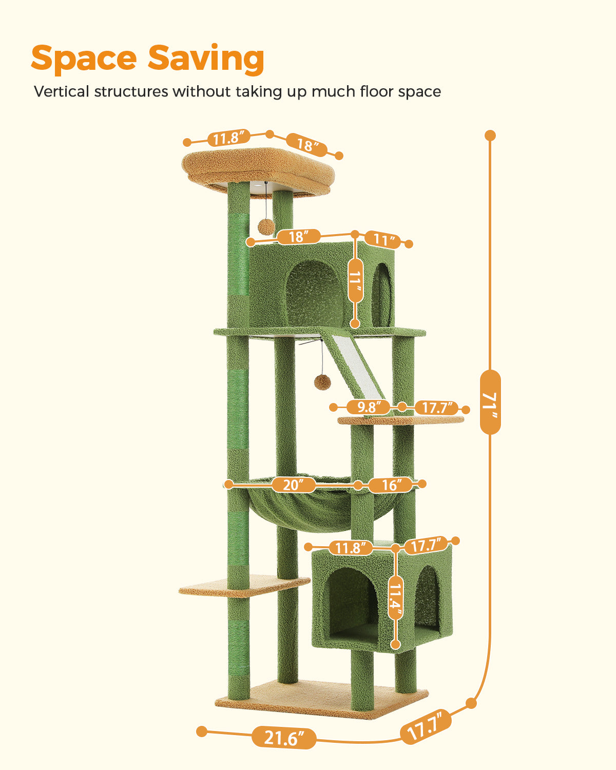 PAWZ Road 181cm Cat Tree Tower Scratching Post Scratcher Condo House Bed Toys Green