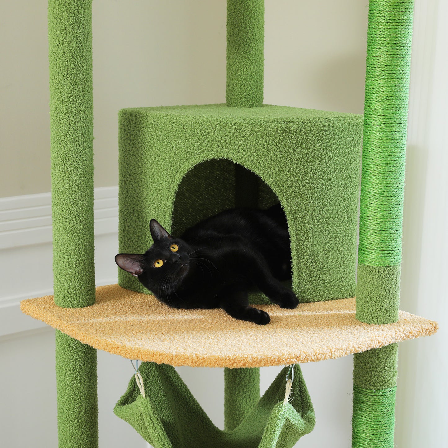 PAWZ Road Cat Tree Tower Scratching Post Floor to Ceiling Height Adjustable Cat Condo Bed Green