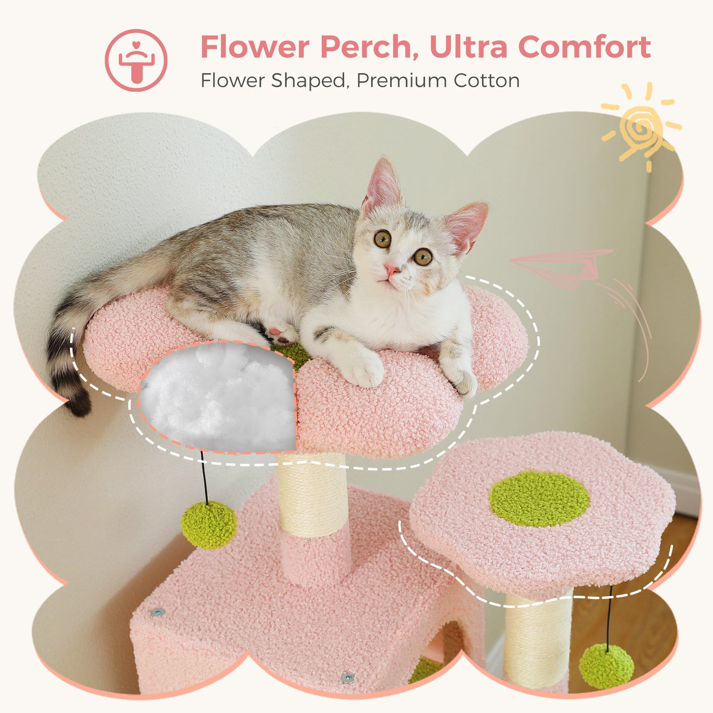 PAWZ Road Cat Tree Tower Scratching Post Scratcher Condo House Bed Toys 136cm Pink