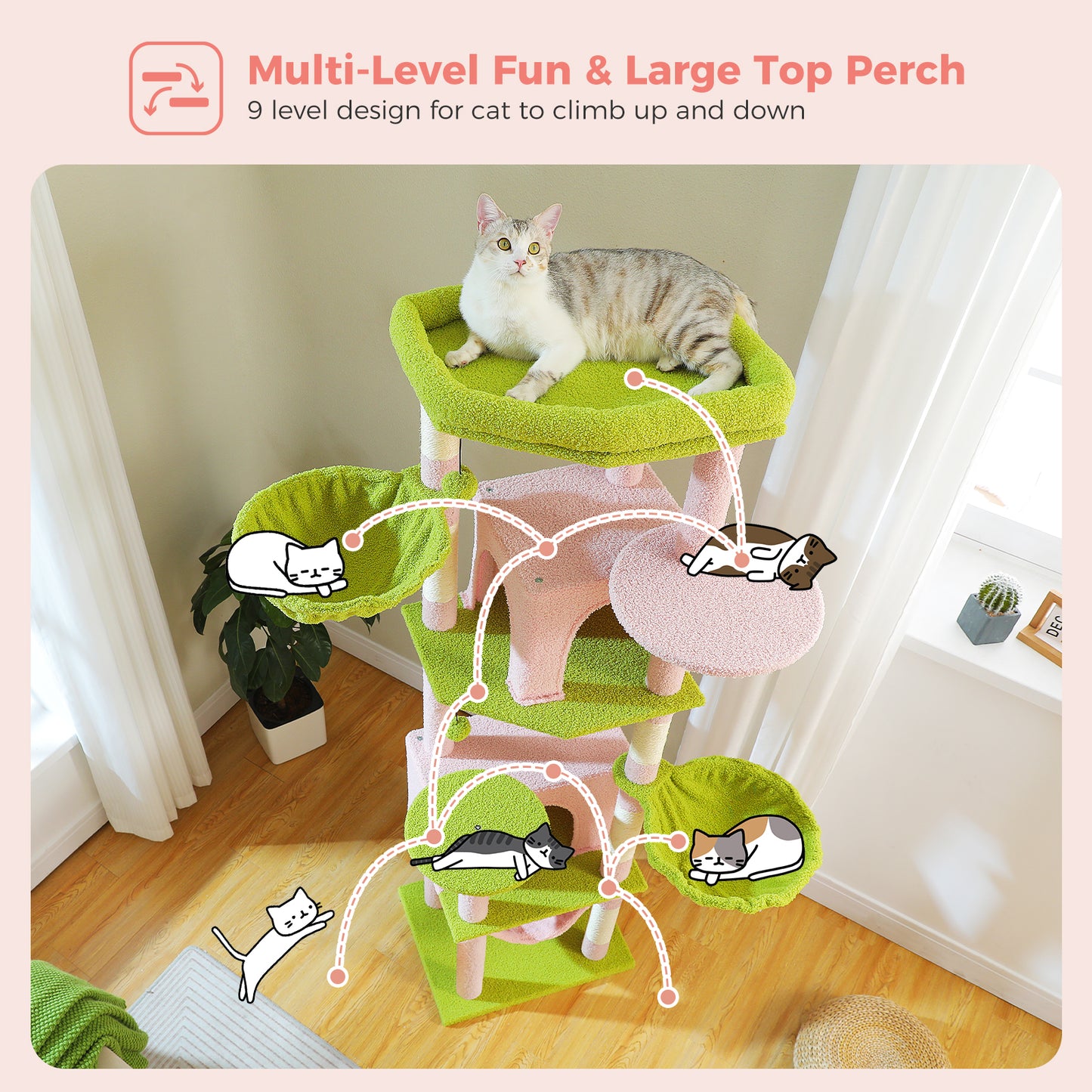PAWZ Road 181cm Large Cat Tree Tower Scratching Post Condo House Furniture Cat Beds Pink