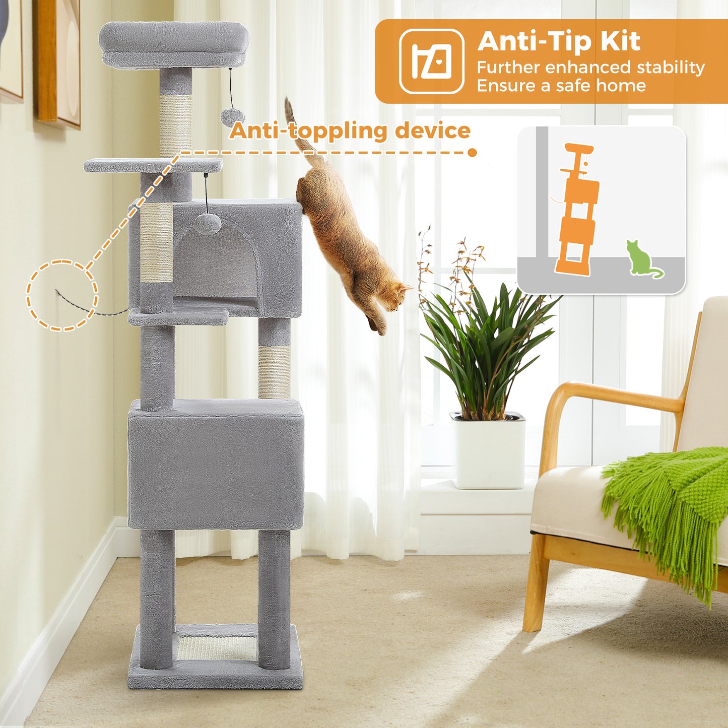 PAWZ Road 157cm Cat Tree Tower Scratching Post Scratcher Condo House Furniture Grey