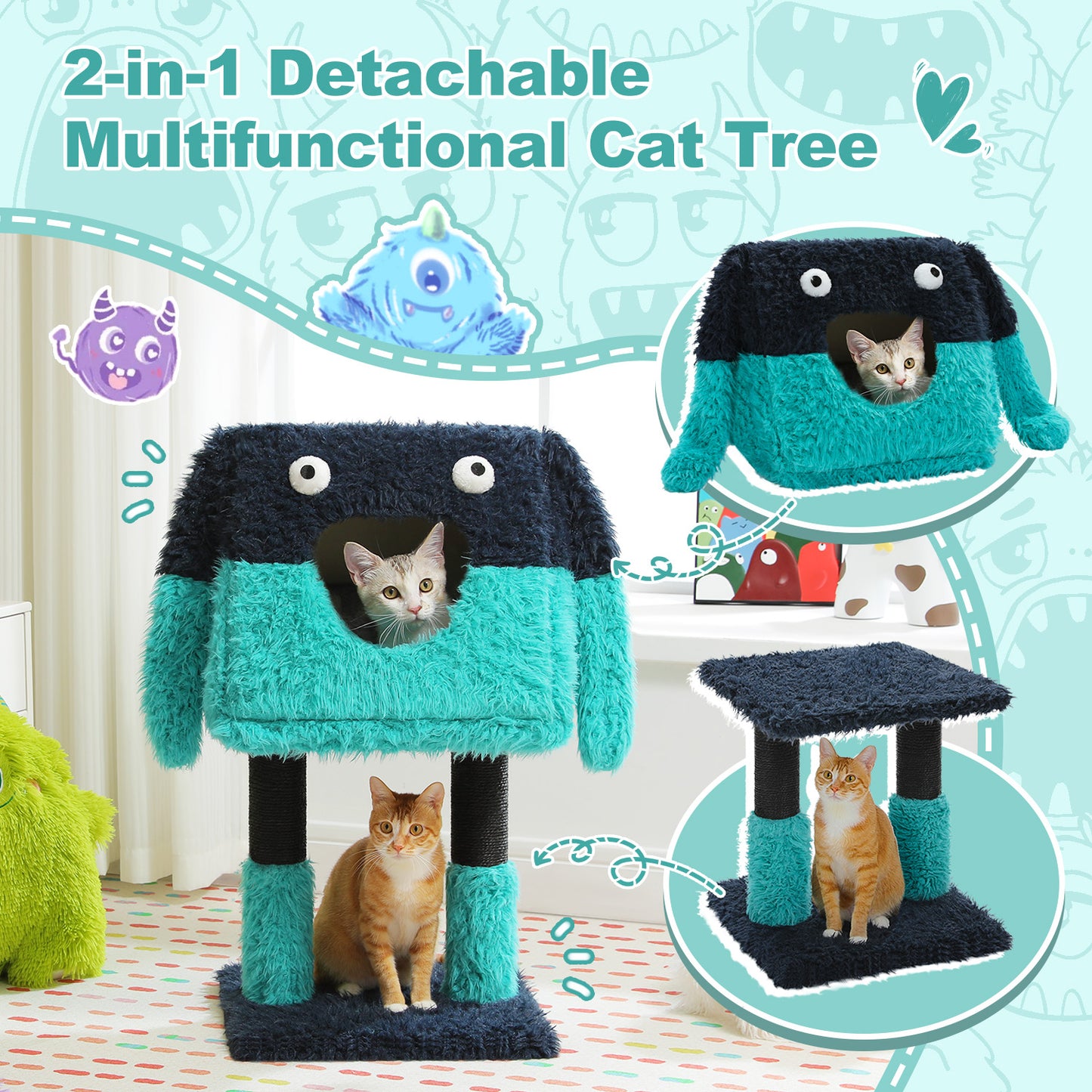 PAWZ Road Cat Tree Tower Scratching Post Monster Shape Cat Condo House Furniture Blue