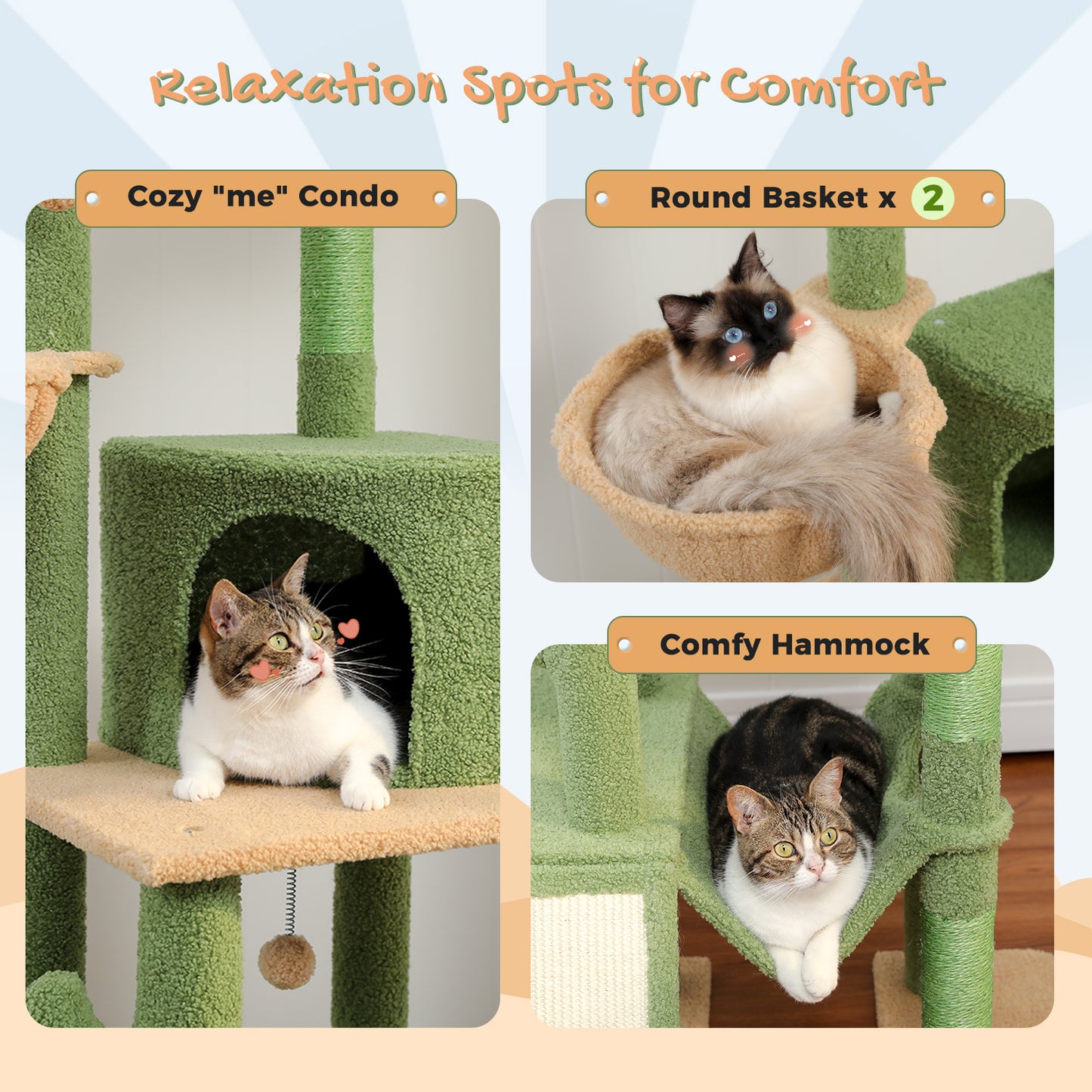 PAWZ Road Cat Tree Tower Scratching Post Scratcher Adjustable Height 216-285cm Green