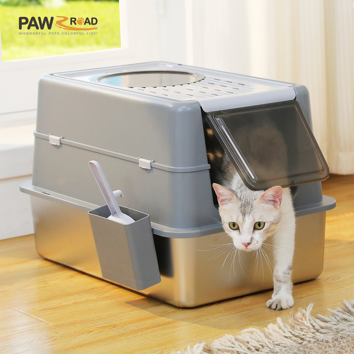 PAWZ Road Stainless Steel Litter Box Enclosed Extra Large Cat litter Tray Toilet